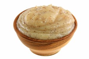 homemade face scrub in wooden bowl