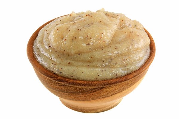 homemade face scrub in wooden bowl