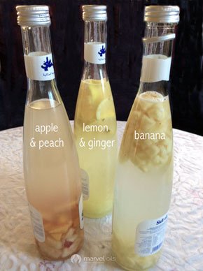 bottles of kefir with fruit