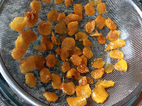 ginger candy drying in sieve